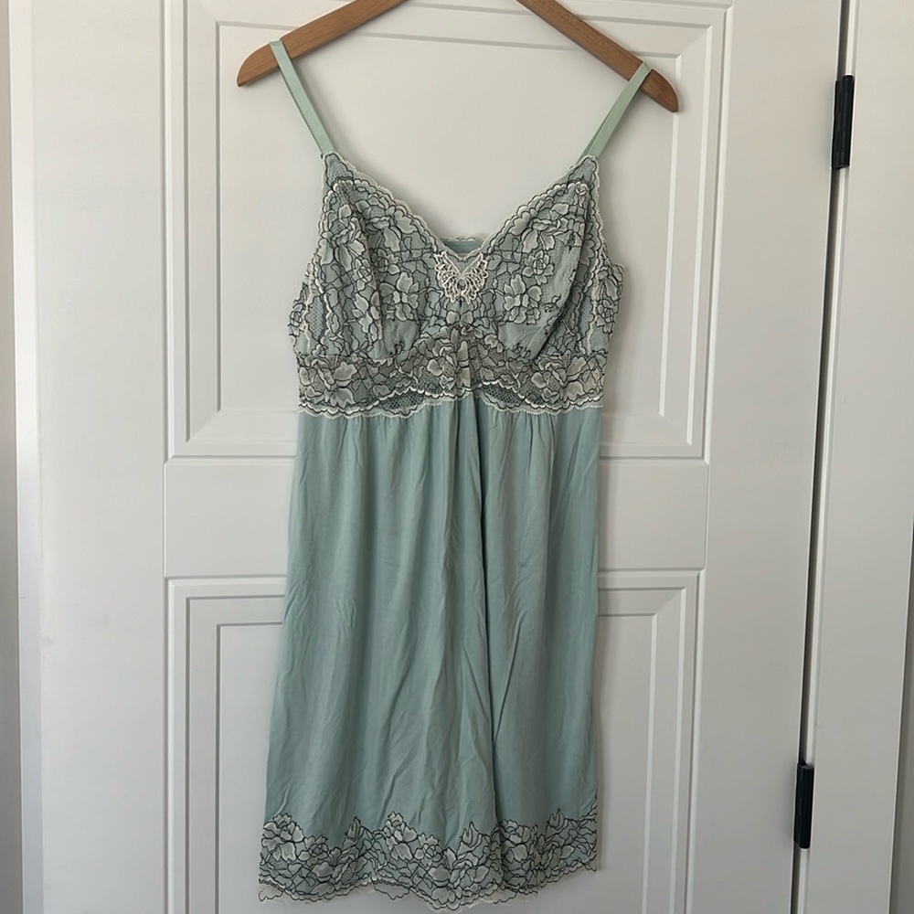 Soma Women’s Nightie Chemise Seafoam Blue Green Lacy Romantic Coquette Medium